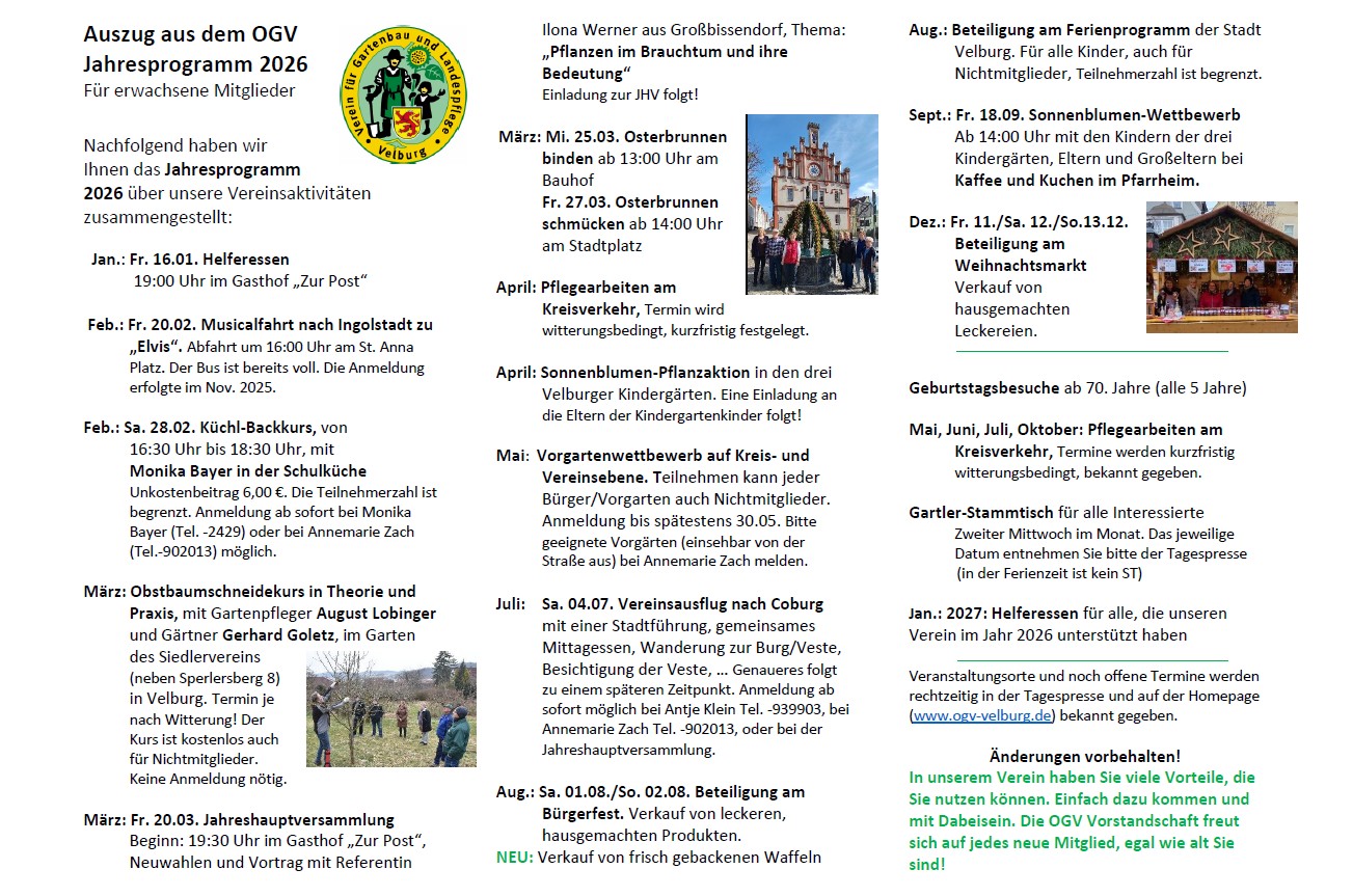 OGV Velburg - Jahresprogramm 2026