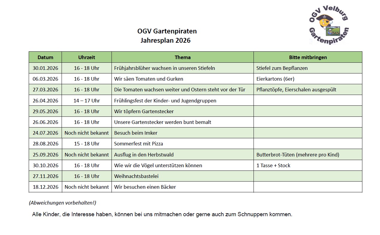 Jahresprogramm Gartenpiraten 2026 Vorschau